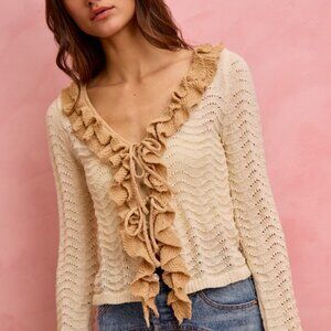 SO ME Pointelle Texture Lightweight Sweater Cardigan